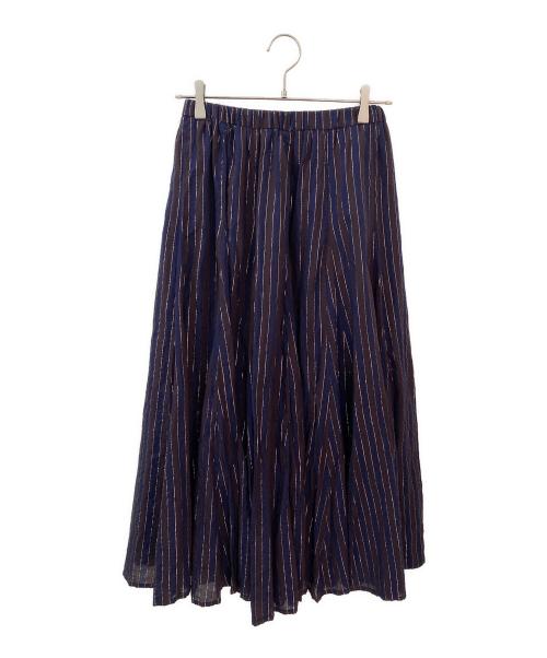 Spick and Span（スピック＆スパン）Spick and Span (スピックアンドスパン) HYU ストライプギャザーフレアスカート ブラウン サイズ:36の古着・服飾アイテム