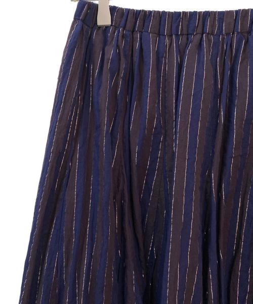 Spick and Span（スピック＆スパン）Spick and Span (スピックアンドスパン) HYU ストライプギャザーフレアスカート ブラウン サイズ:36の古着・服飾アイテム