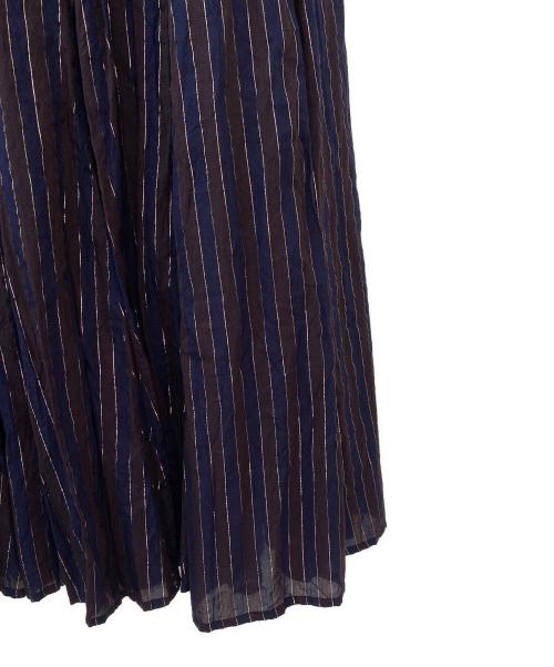 Spick and Span（スピック＆スパン）Spick and Span (スピックアンドスパン) HYU ストライプギャザーフレアスカート ブラウン サイズ:36の古着・服飾アイテム