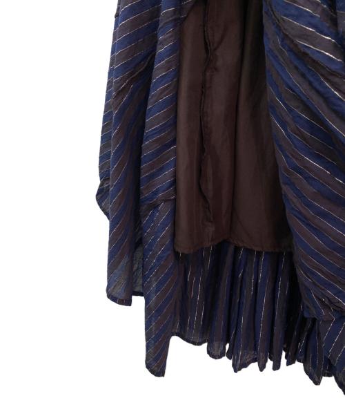 Spick and Span（スピック＆スパン）Spick and Span (スピックアンドスパン) HYU ストライプギャザーフレアスカート ブラウン サイズ:36の古着・服飾アイテム