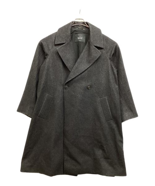 HEVO（イーヴォ）Hevo (イーヴォ) ウールナイロン ダブルブレステッド ベルテッドコート グレー サイズ:46の古着・服飾アイテム