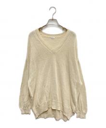 BRILL（ブリル）の古着「リネンコットンVネックプルオーバーニット」｜ベージュ