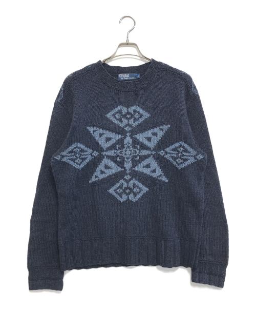 POLO RALPH LAUREN（ポロ・ラルフローレン）POLO RALPH LAUREN (ポロ・ラルフローレン) オルテガ柄ハンドメイドニット ネイビー サイズ:Sの古着・服飾アイテム
