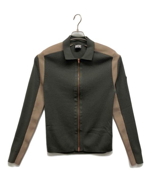 DIESEL（ディーゼル）DIESEL (ディーゼル) K-ALLICE ジップアップカーディガン ベージュ×カーキ サイズ:Lの古着・服飾アイテム