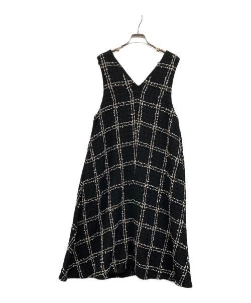 BEARDSLEY（ビアズリー）BEARDSLEY (ビアズリー) チェックツイードフレアーワンピース ホワイト×ブラックの古着・服飾アイテム