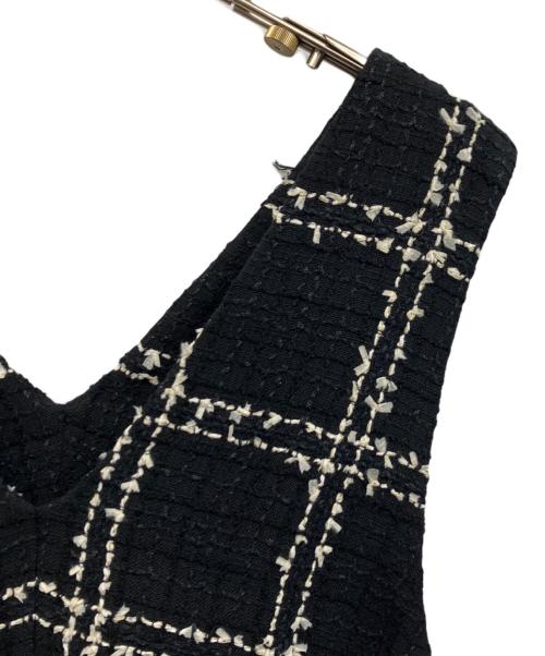 BEARDSLEY（ビアズリー）BEARDSLEY (ビアズリー) チェックツイードフレアーワンピース ホワイト×ブラックの古着・服飾アイテム