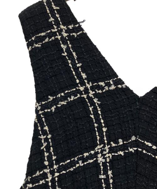 BEARDSLEY（ビアズリー）BEARDSLEY (ビアズリー) チェックツイードフレアーワンピース ホワイト×ブラックの古着・服飾アイテム