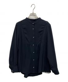 SHIPS（シップス）の古着「ストレッチ ジョーゼット プリーツ ブラウス」｜ネイビー