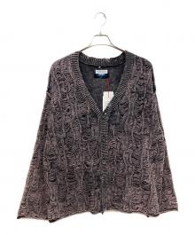 MAISON SPECIAL（メゾンスペシャル）の古着「Snow Wash Destroy Fringe Denim Knit Prime-Over V-Neck Cardigan Vネックカーディガン」｜パープル