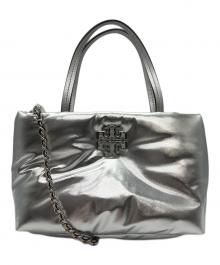 TORY BURCH（トリーバーチ）の古着「Britten Nylon Puffy Mini Tote」｜シルバー