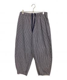 mizuiro-ind（ミズイロインド）の古着「ヒッコリーワイドテーパードパンツ」｜ネイビー×ホワイト