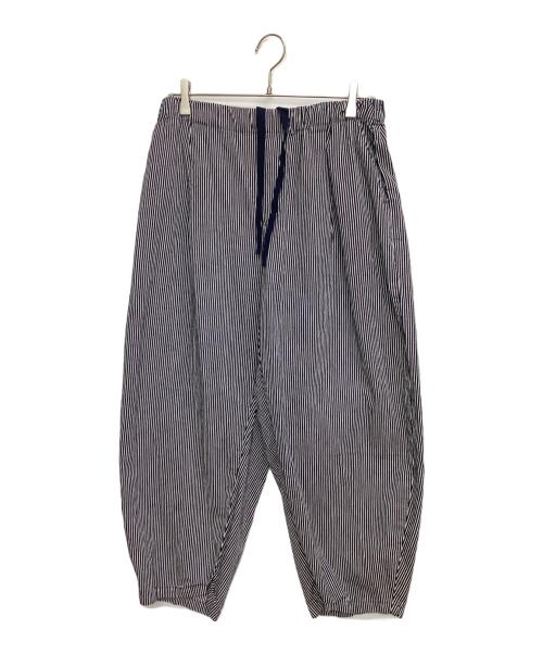 mizuiro-ind（ミズイロインド）mizuiro-ind (ミズイロインド) ヒッコリーワイドテーパードパンツ ネイビー×ホワイト サイズ:Freeの古着・服飾アイテム