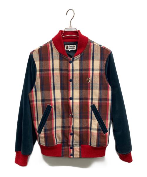A BATHING APE（ア ベイシング エイプ）A BATHING APE (ア ベイシング エイプ) チェック切替ブルゾン ベージュ×レッド サイズ:Sの古着・服飾アイテム
