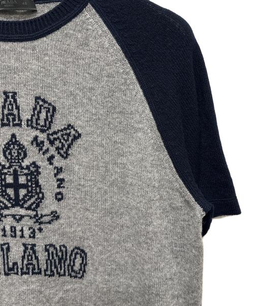 PRADA（プラダ）PRADA (プラダ) カシミヤ ラグランTシャツ ネイビー×グレー サイズ:48の古着・服飾アイテム
