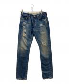 Hysteric Glamourヒステリックグラマー）の古着「クラッシュデニムパンツ」｜ブルー