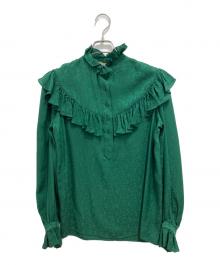 Saint Laurent Paris（サンローランパリ）の古着「フリルスタンドカラーシャツ」｜グリーン