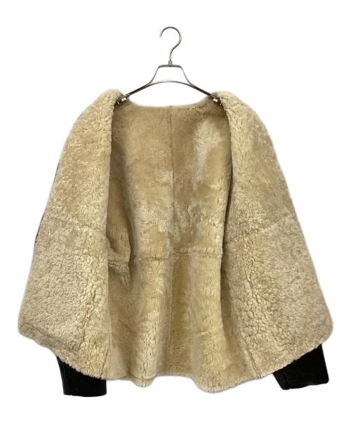 BEAMS（ビームス）BEAMS (ビームス) ムートンカーディガン ブラック×ナチュラル サイズ:Lの古着・服飾アイテム