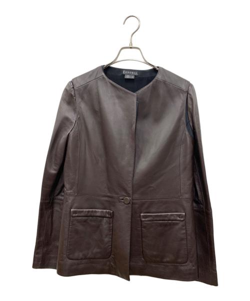 ZENOBIA（ゼノビア）ZENOBIA (ゼノビア) レザー レイヤードジャケット ブラウン サイズ:6の古着・服飾アイテム