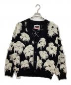 MAISON SPECIALメゾンスペシャル）の古着「ネオグランジフラワーカットジャガードプライムオーバーVネックニットカーディガン」｜ブラック