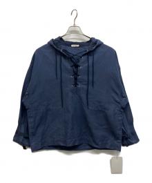 ESLOW（エスロー）の古着「フード付レースアップブラウス」｜ネイビー