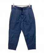 ESLOWエスロー）の古着「A2031FP202　ツイルシルケット2タックベルテッドテーパードパンツ」｜ネイビー