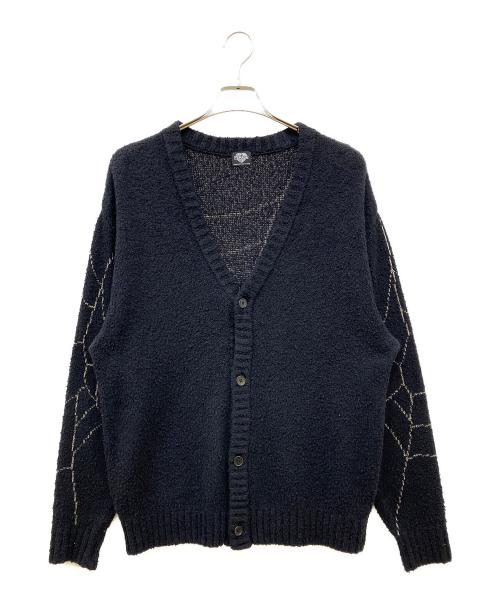 TATTOO STUDIO YAMADA（タトゥースタジオヤマダ）TATTOO STUDIO YAMADA (タトゥースタジオヤマダ) SPIDERWEB BOUCLE COTTON CARDIGAN ブラック サイズ:Lの古着・服飾アイテム