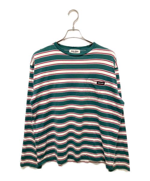 MIU MIU（ミュウミュウ）MIU MIU (ミュウミュウ) 24SS コットンジャージー 長袖Tシャツ グリーン サイズ:Mの古着・服飾アイテム