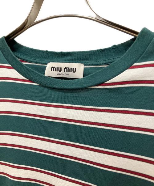 MIU MIU（ミュウミュウ）MIU MIU (ミュウミュウ) 24SS コットンジャージー 長袖Tシャツ グリーン サイズ:Mの古着・服飾アイテム