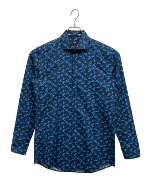 BOSS HUGO BOSS（ボス ヒューゴボス）BOSS HUGO BOSS (ボス ヒューゴボス) 総柄シャツ ネイビー サイズ:38Aの古着・服飾アイテム