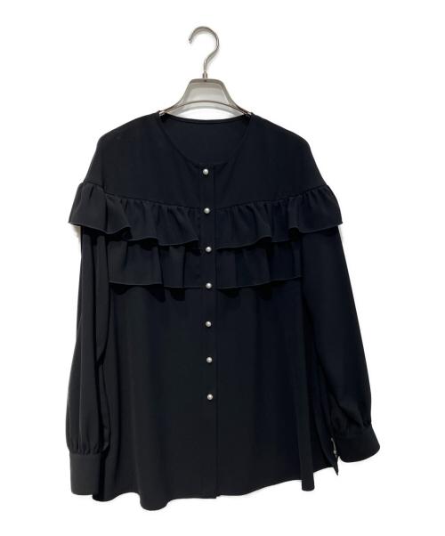 Rene（ルネ）Rene (ルネ) パールボタンフリルブラウス　5431170 ブラック サイズ:36の古着・服飾アイテム