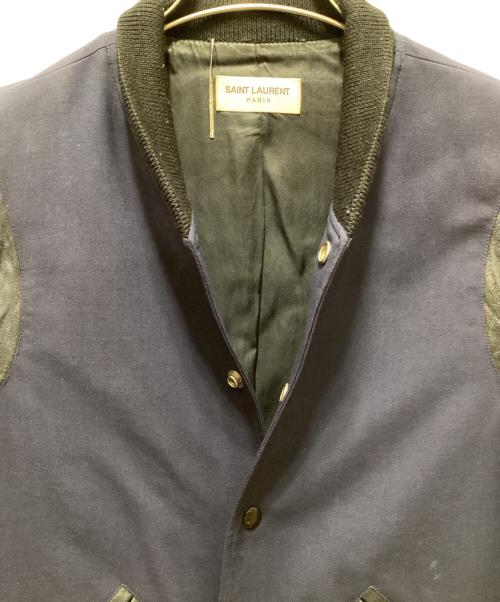 Saint Laurent Paris（サンローランパリ）Saint Laurent Paris (サンローランパリ) レザー切替テディジャケット ネイビー サイズ:46の古着・服飾アイテム
