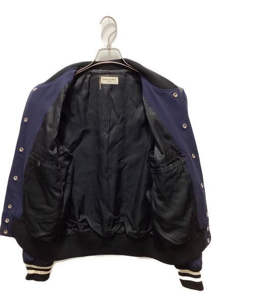 Saint Laurent Paris（サンローランパリ）Saint Laurent Paris (サンローランパリ) レザー切替テディジャケット ネイビー サイズ:46の古着・服飾アイテム