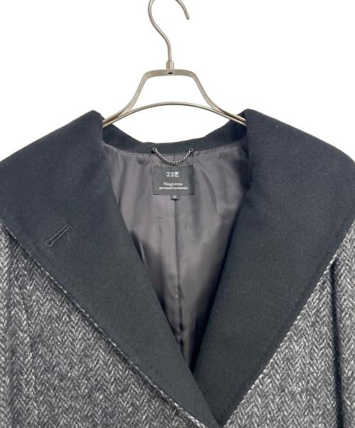 23区（ニジュウサンク）23区 (ニジュウサンク) ヘリンボーンフーデッドコート ブラック サイズ:34の古着・服飾アイテム