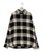DIESELディーゼル）の古着「パッチワークチェックシャツ」｜ブラック×ベージュ