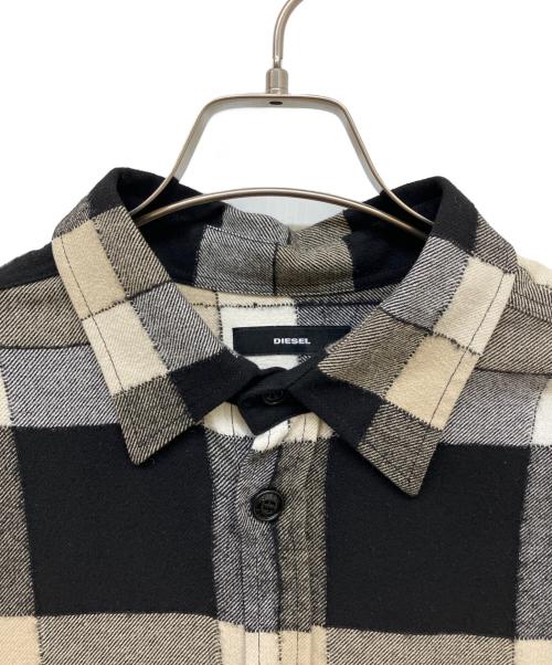DIESEL（ディーゼル）DIESEL (ディーゼル) パッチワークチェックシャツ ブラック×ベージュ サイズ:XXLの古着・服飾アイテム