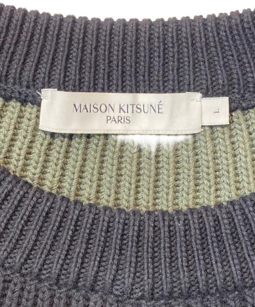 maison kitsune（メゾンキツネ）MAISON KITSUNE (メゾンキツネ) カラーブロックリブドプルオーバー ブラック サイズ:Ｌの古着・服飾アイテム