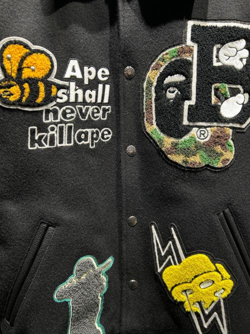 A BATHING APE（ア ベイシング エイプ）A BATHING APE (ア ベイシング エイプ) BAPE Varsity Jacket/スタジャン/ワッペンジャケット/001HJK301002M ブラック サイズ:Mの古着・服飾アイテム