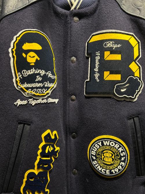 A BATHING APE（ア ベイシング エイプ）A BATHING APE (ア ベイシング エイプ) BAPE Patch Varsity Jacket/ジャケット/001HJJ801058I ネイビー サイズ:Sの古着・服飾アイテム