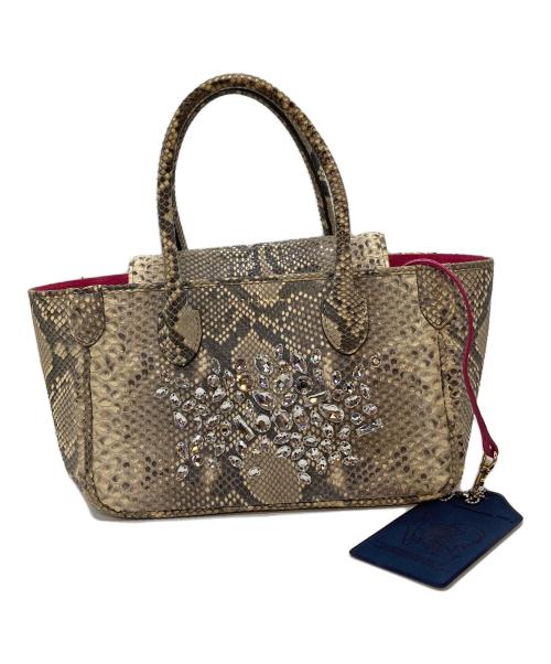 A.D.M.J.（エーディーエムジェイ）A.D.M.J. (エーディーエムジェイ) パイソンハンドバッグ　 アイボリー×ピンク サイズ:実寸参照の古着・服飾アイテム