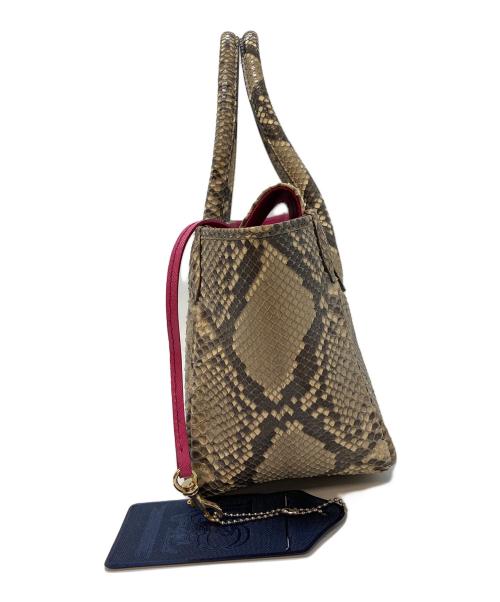 A.D.M.J.（エーディーエムジェイ）A.D.M.J. (エーディーエムジェイ) パイソンハンドバッグ　 アイボリー×ピンク サイズ:実寸参照の古着・服飾アイテム