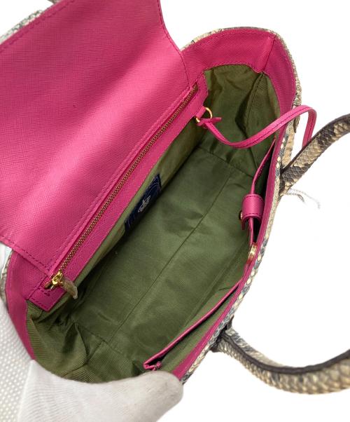 A.D.M.J.（エーディーエムジェイ）A.D.M.J. (エーディーエムジェイ) パイソンハンドバッグ　 アイボリー×ピンク サイズ:実寸参照の古着・服飾アイテム