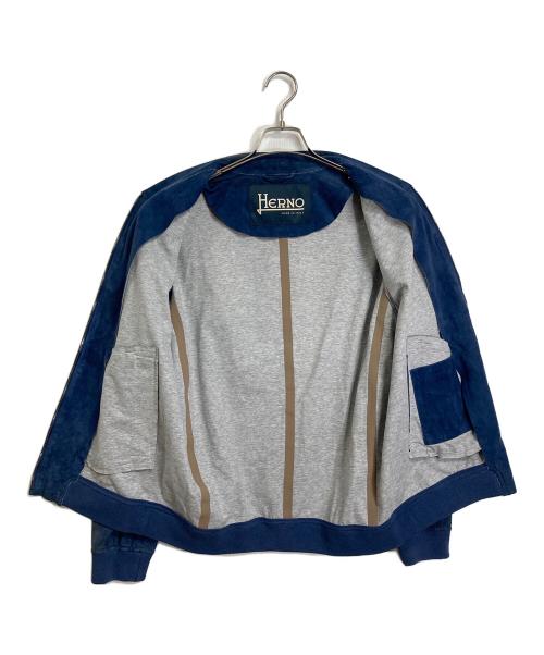 HERNO（ヘルノ）HERNO (ヘルノ) ボンディングゴートスエードジップアップブルゾン　レザージャケット　アウター　イタリア製　ヤギ革 ネイビー サイズ:50の古着・服飾アイテム