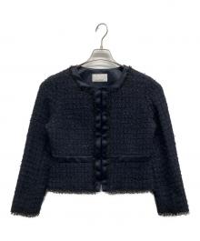 M-premierBLACK（エムプルミエブラック）の古着「ノーカラーツイードジャケット」｜ネイビー
