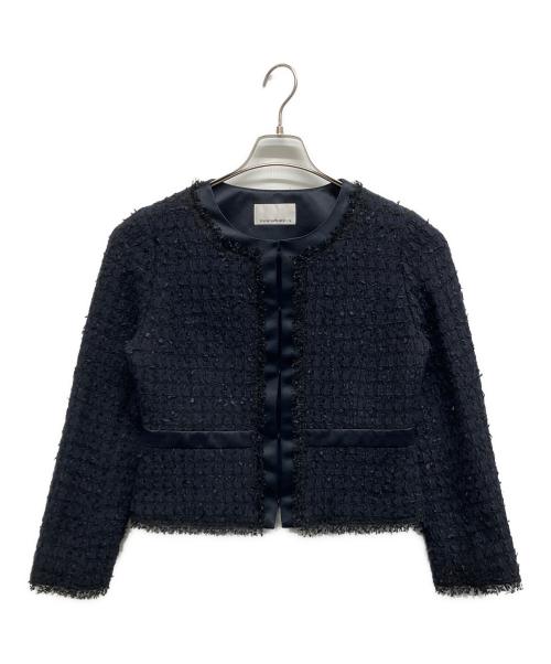 M-premierBLACK（エムプルミエブラック）M-premierBLACK (エムプルミエブラック) ノーカラーツイードジャケット ネイビー サイズ:38の古着・服飾アイテム