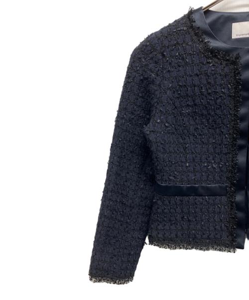 M-premierBLACK（エムプルミエブラック）M-premierBLACK (エムプルミエブラック) ノーカラーツイードジャケット ネイビー サイズ:38の古着・服飾アイテム