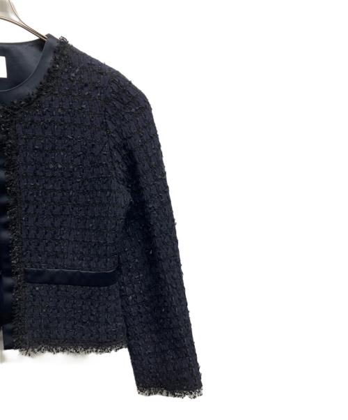 M-premierBLACK（エムプルミエブラック）M-premierBLACK (エムプルミエブラック) ノーカラーツイードジャケット ネイビー サイズ:38の古着・服飾アイテム