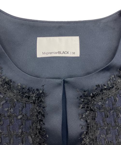 M-premierBLACK（エムプルミエブラック）M-premierBLACK (エムプルミエブラック) ノーカラーツイードジャケット ネイビー サイズ:38の古着・服飾アイテム