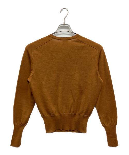 HERMES（エルメス）HERMES (エルメス) スカーフ柄 ウールシルクカーディガン ブラウン×イエロー サイズ:38の古着・服飾アイテム