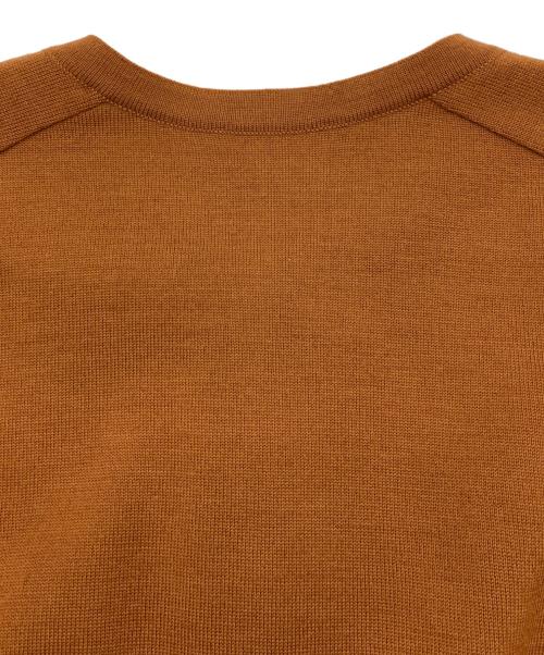 HERMES（エルメス）HERMES (エルメス) スカーフ柄 ウールシルクカーディガン ブラウン×イエロー サイズ:38の古着・服飾アイテム