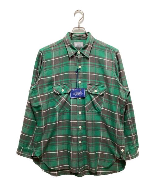 Unlikely（アンライクリー）Unlikely (アンライクリー) Elbow Patch Flannel Work Shirts グリーン×グレー サイズ:Mの古着・服飾アイテム